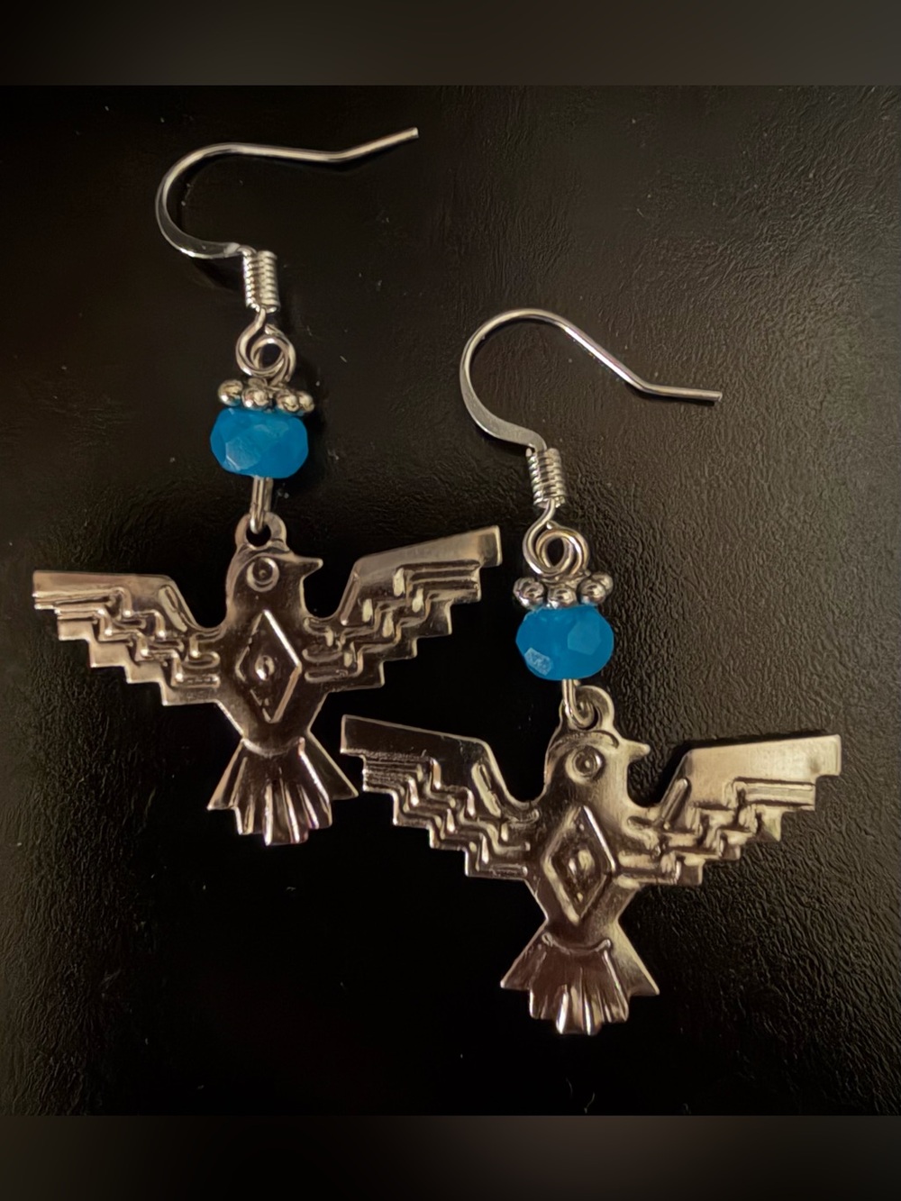 Silver Thunderbird Earrings with Turquoise Blue Bead, NWOT. - Women Jewelry - Picture 4 of 7